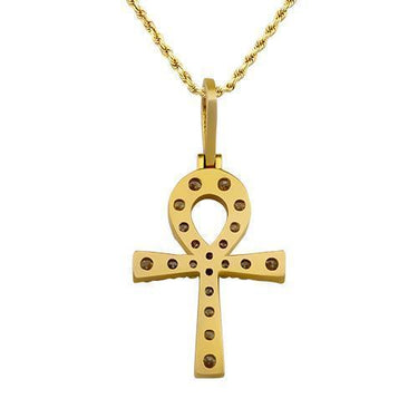 Clarity Enhanced Diamond Ankh Pendant in 14k Yellow Gold 5 Ctw